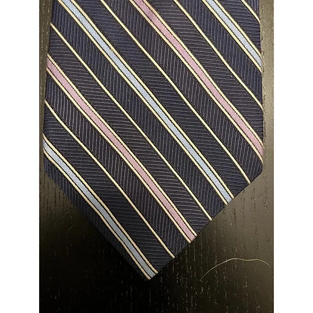 VINTAGE Brooks Brothers Makers And Merchants Repp Stripe Tie USA pink blue prep